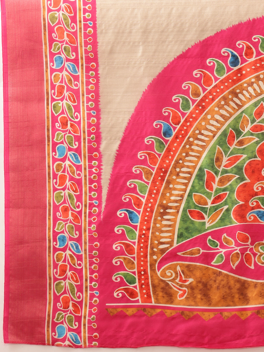 Hiral Fashion Beige Ikkat Kotha Silk Floral Digital Print Saree | Grocsy
