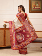 Hiral Fashion Off White Ikkat Kotha Silk Floral Digital Print Saree | Grocsy