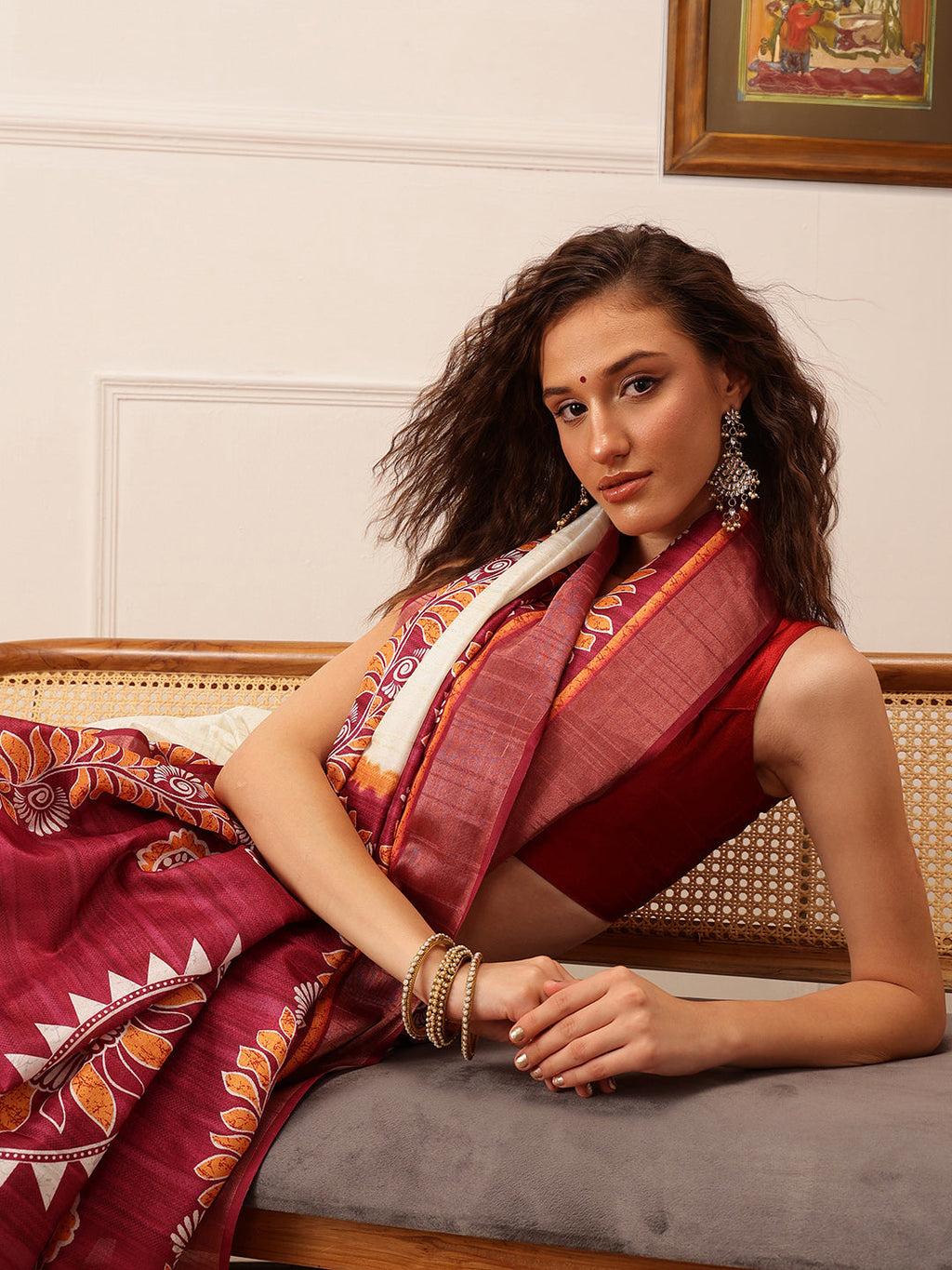 Hiral Fashion Off White Ikkat Kotha Silk Floral Digital Print Saree | Grocsy