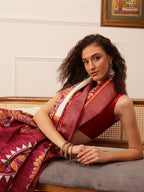 Hiral Fashion Off White Ikkat Kotha Silk Floral Digital Print Saree | Grocsy
