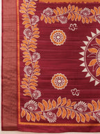 Hiral Fashion Off White Ikkat Kotha Silk Floral Digital Print Saree | Grocsy
