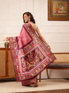Hiral Fashion Pink Ikkat Kotha Silk Floral Digital Print Saree | Grocsy