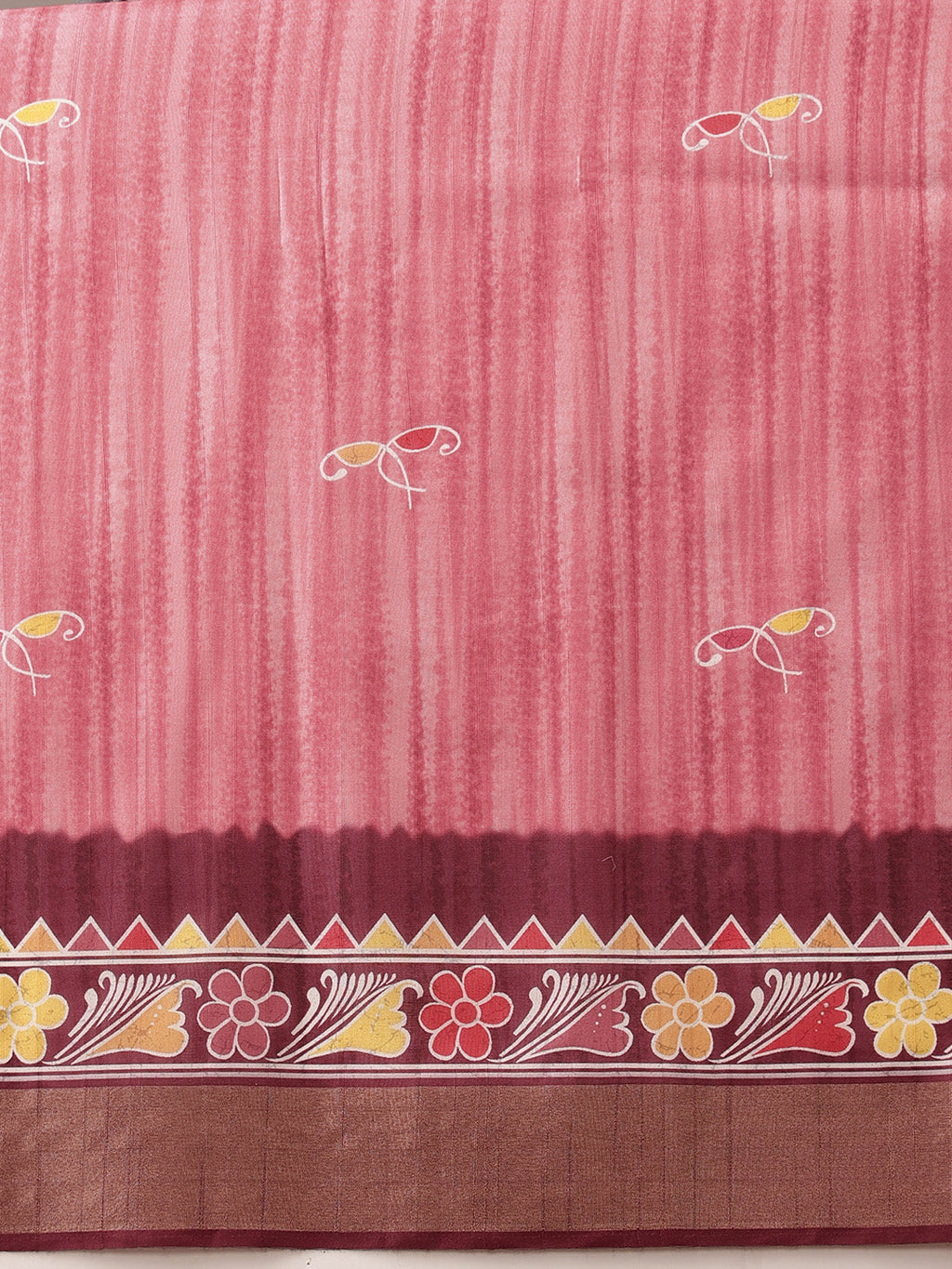 Hiral Fashion Pink Ikkat Kotha Silk Floral Digital Print Saree | Grocsy