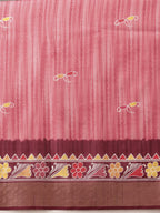 Hiral Fashion Pink Ikkat Kotha Silk Floral Digital Print Saree | Grocsy