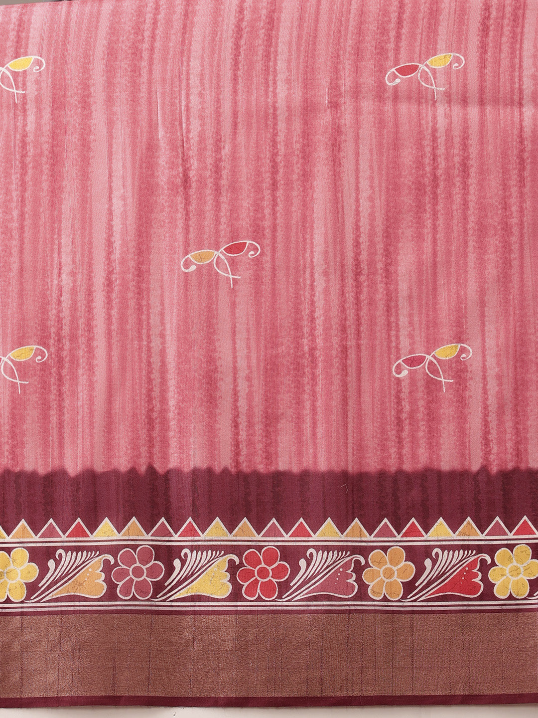 Hiral Fashion Pink Ikkat Kotha Silk Floral Digital Print Saree | Grocsy
