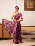 Hiral Fashion Purple Ikkat Kotha Silk Floral Digital Print Saree | Grocsy