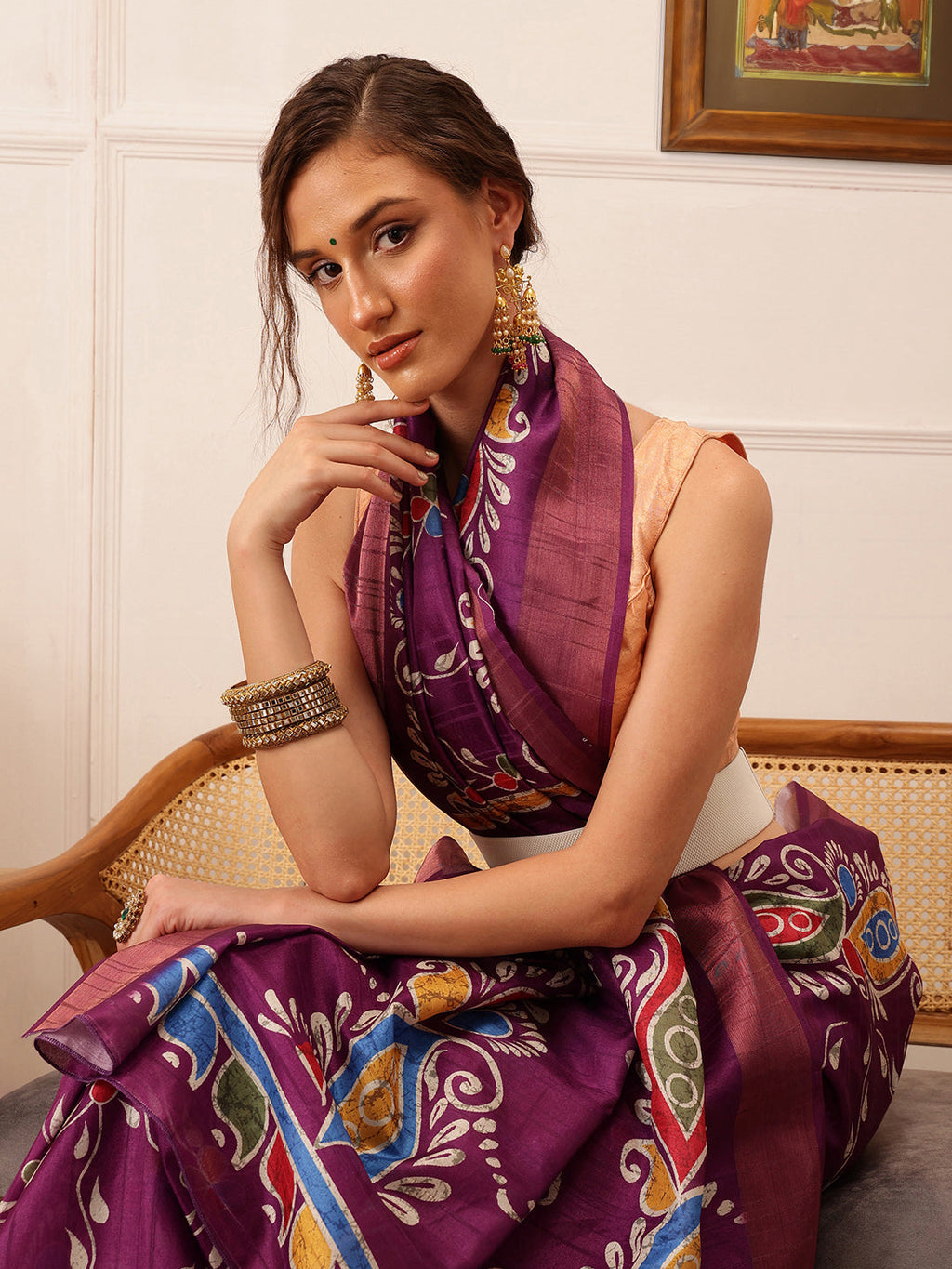 Hiral Fashion Purple Ikkat Kotha Silk Floral Digital Print Saree | Grocsy