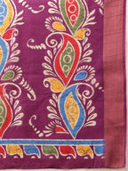 Hiral Fashion Purple Ikkat Kotha Silk Floral Digital Print Saree | Grocsy