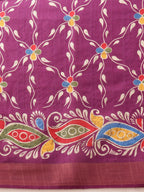 Hiral Fashion Purple Ikkat Kotha Silk Floral Digital Print Saree | Grocsy