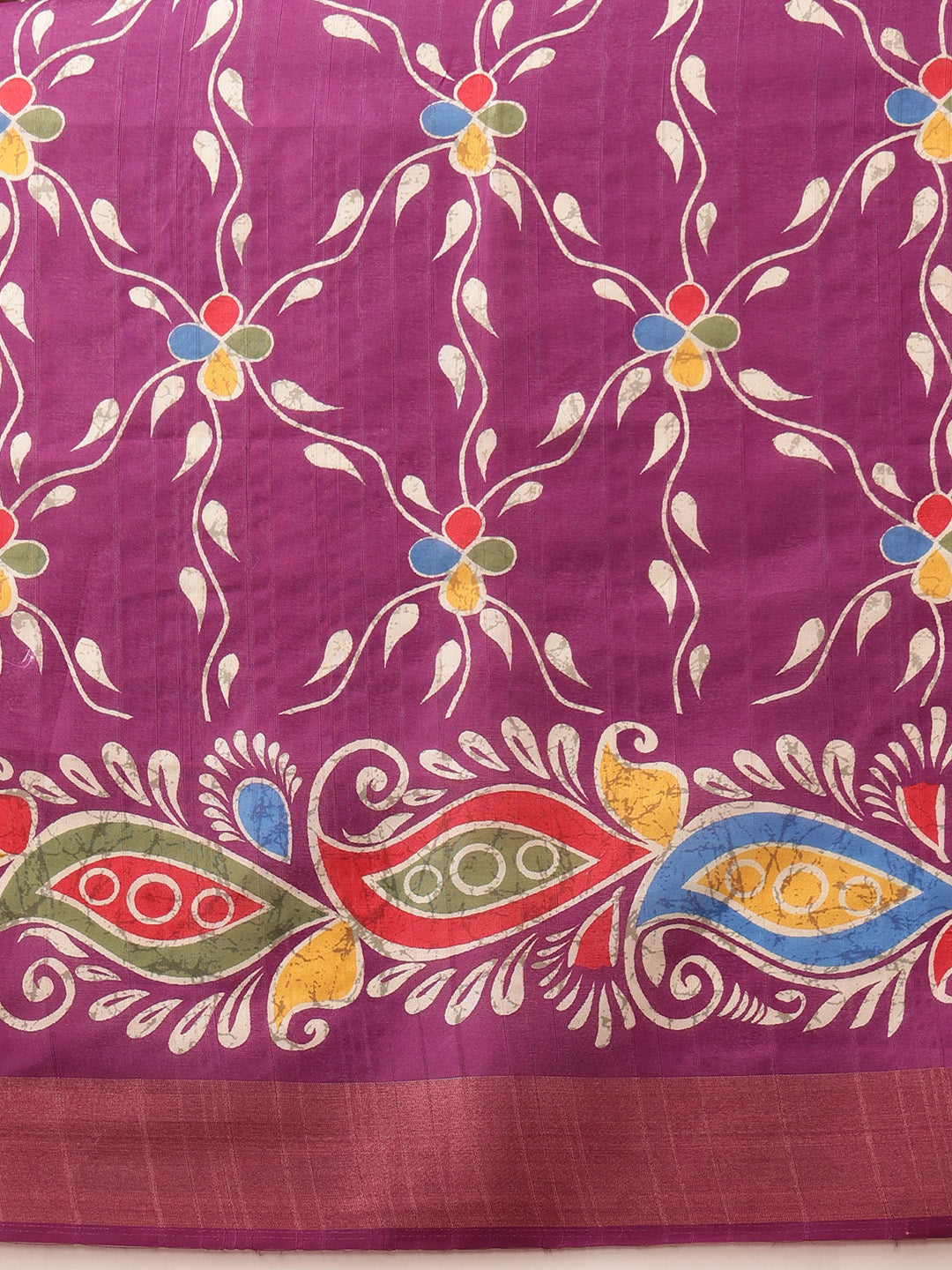 Hiral Fashion Purple Ikkat Kotha Silk Floral Digital Print Saree | Grocsy