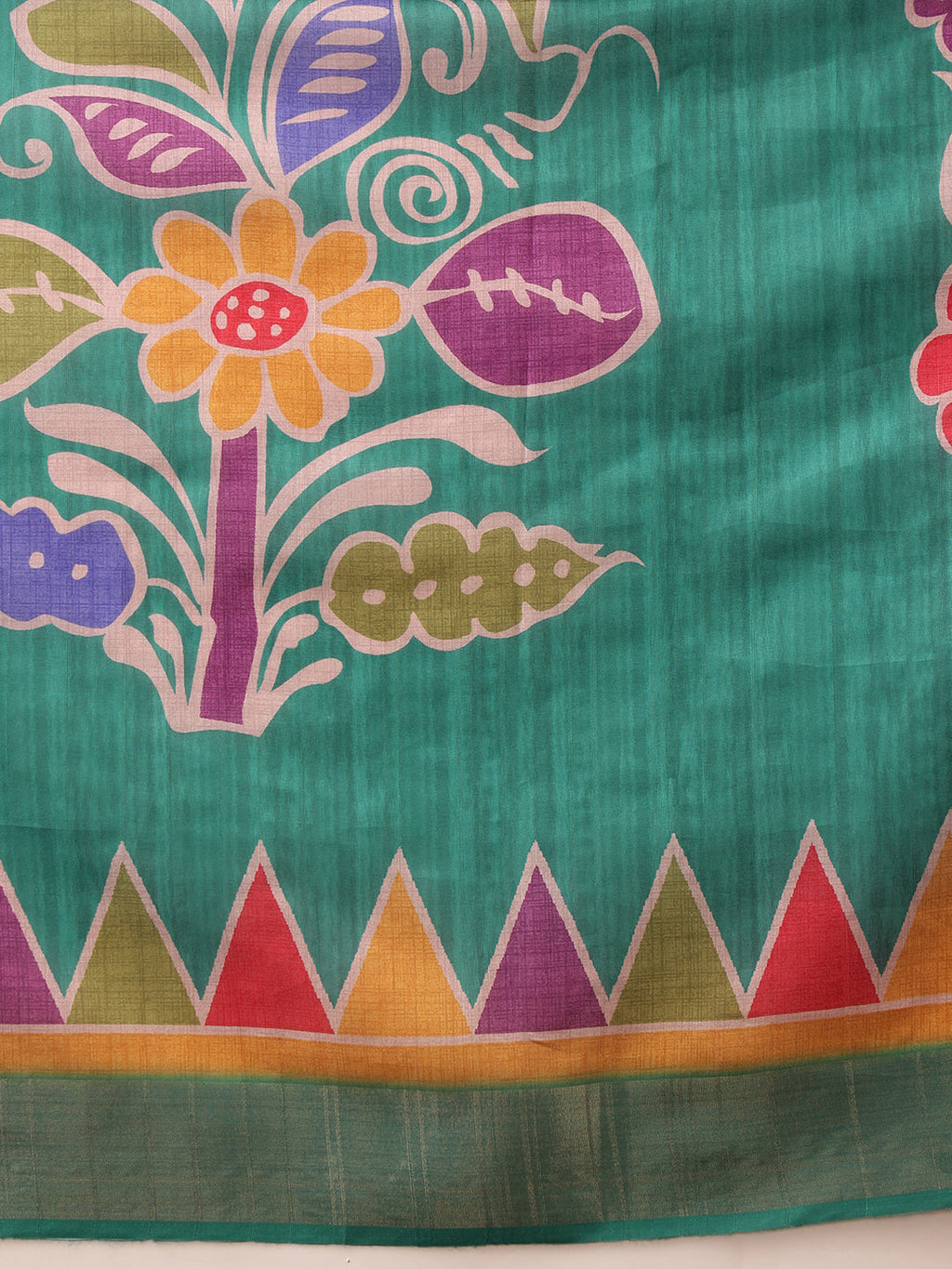 Hiral Fashion Teal Ikkat Kotha Silk Floral Digital Print Saree | Grocsy