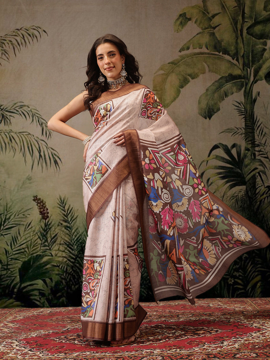 Hiral Fashion Multi Banarasi Silk Blend Floral Digital Printed Saree | Grocsy