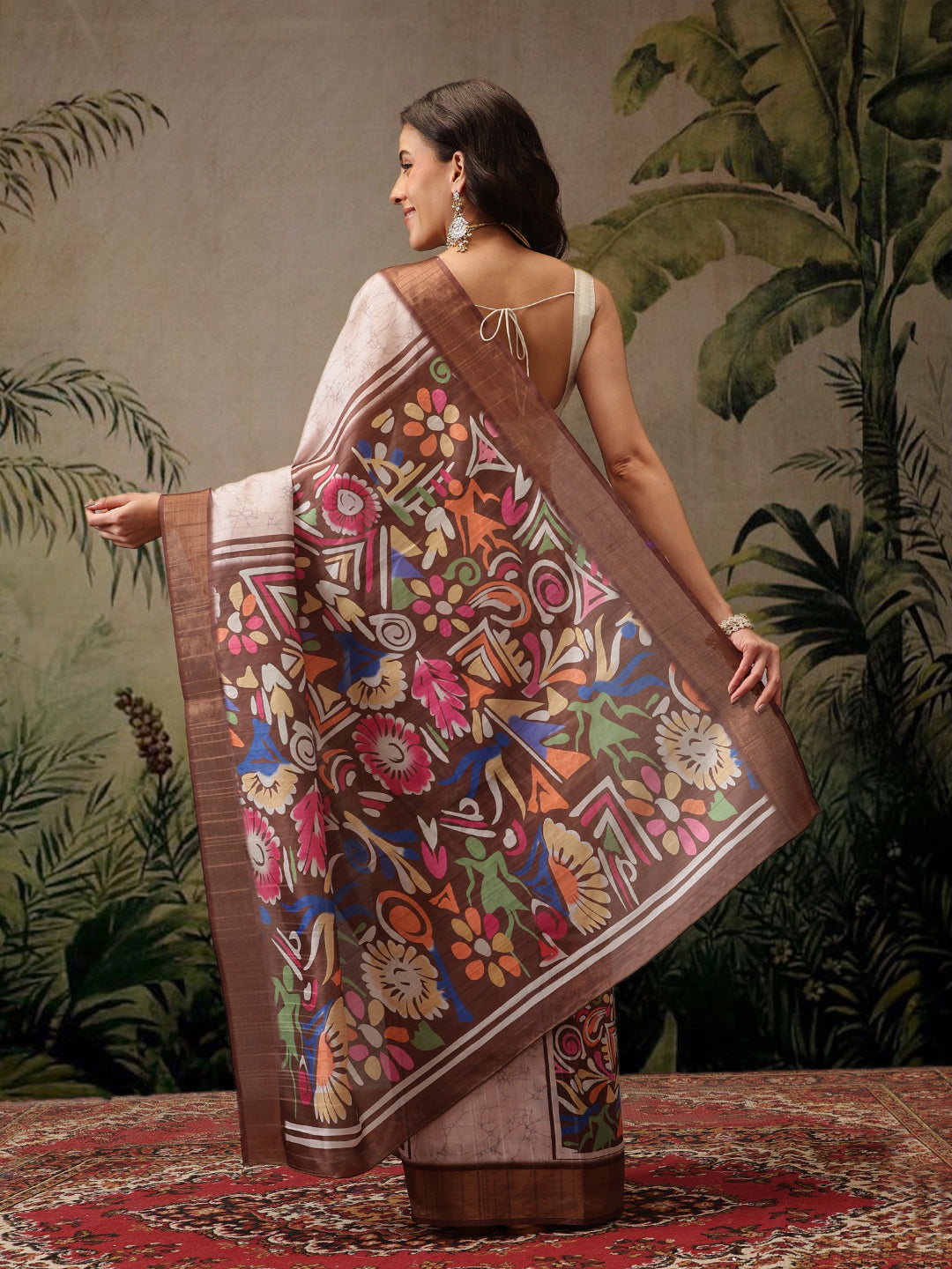 Hiral Fashion Multi Banarasi Silk Blend Floral Digital Printed Saree | Grocsy