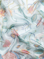 Sky Blue Munga Silk Digital Print Floral Saree with Unstitched Blouse - Hiral Fashion | Grocsy