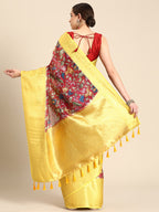 Maroon Munga Silk Digital Print Floral Saree with Unstitched Blouse - Hiral Fashion | Grocsy