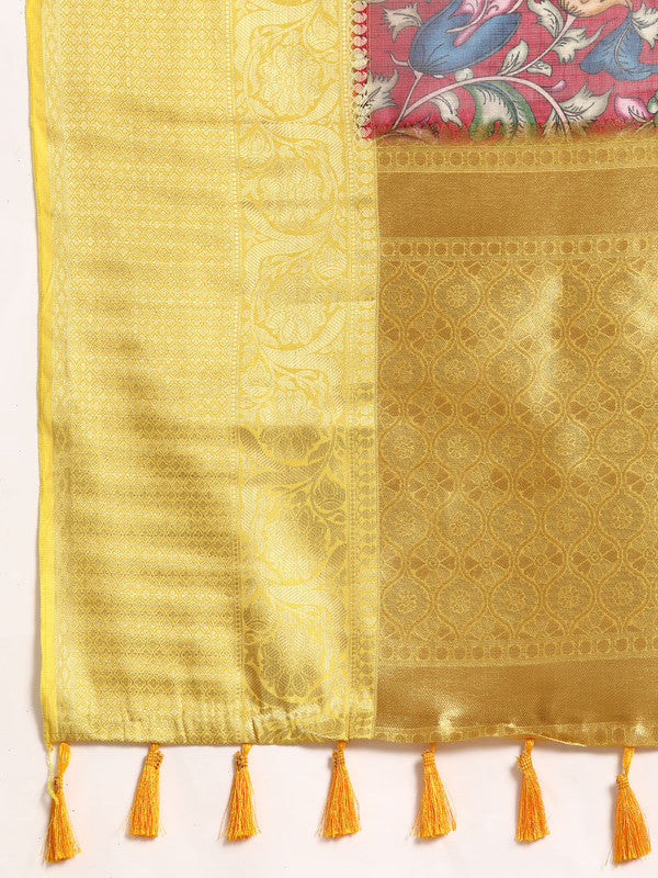 Maroon Munga Silk Digital Print Floral Saree with Unstitched Blouse - Hiral Fashion | Grocsy