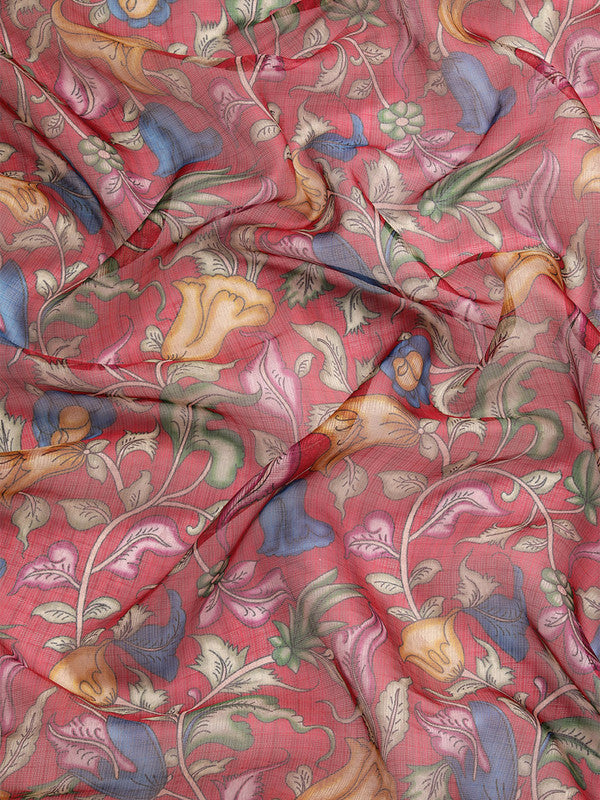 Maroon Munga Silk Digital Print Floral Saree with Unstitched Blouse - Hiral Fashion | Grocsy