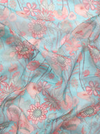 Turquoise Munga Silk Digital Print Floral Saree with Unstitched Blouse - Hiral Fashion | Grocsy