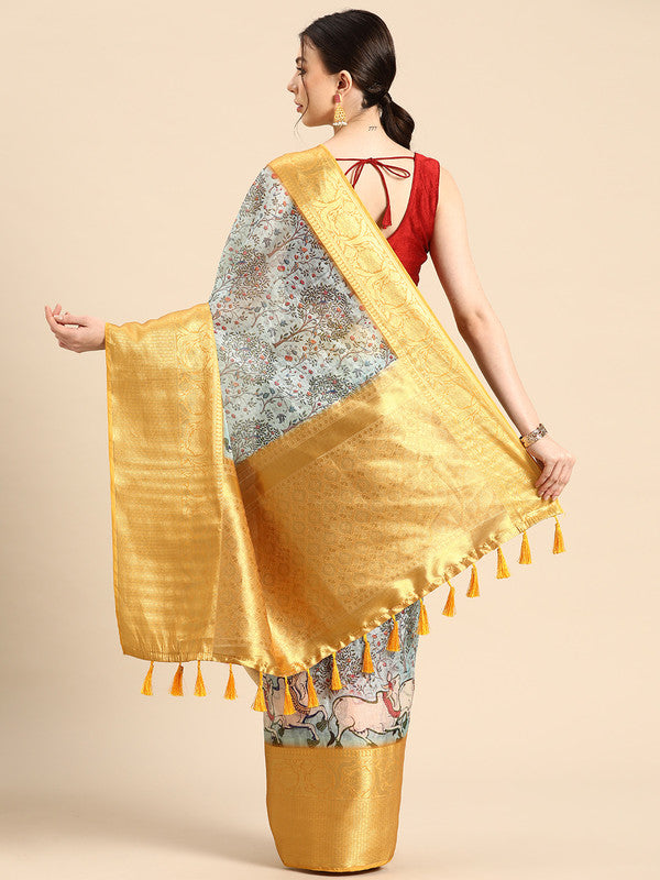 Gray Munga Silk Digital Print Animal Print Saree with Unstitched Blouse - Hiral Fashion | Grocsy
