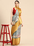 Gray Munga Silk Digital Print Animal Print Saree with Unstitched Blouse - Hiral Fashion | Grocsy