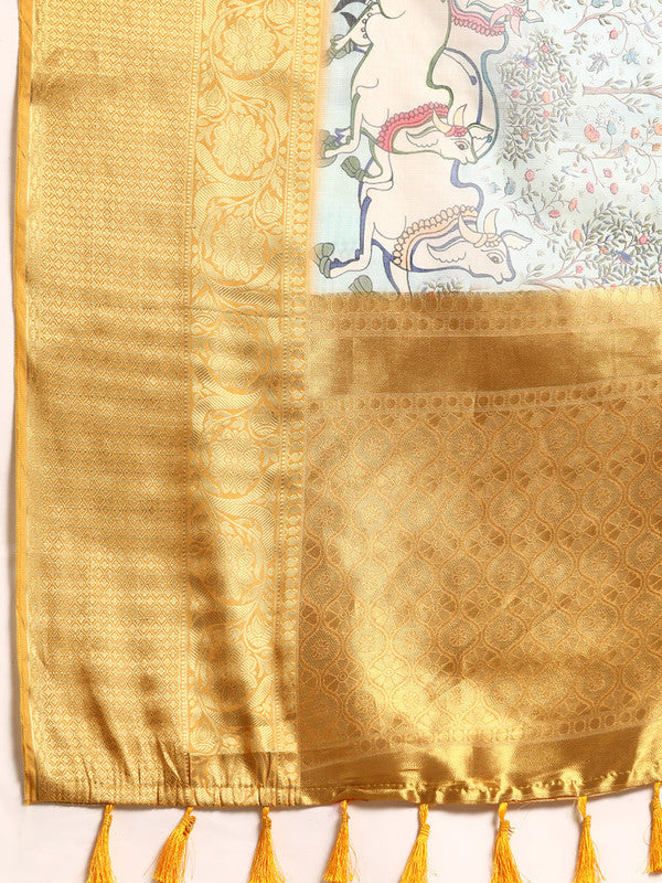 Gray Munga Silk Digital Print Animal Print Saree with Unstitched Blouse - Hiral Fashion | Grocsy