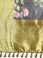 Navy Blue Munga Silk Digital Print Floral Saree with Unstitched Blouse - Hiral Fashion | Grocsy