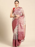 Beige Munga Silk Digital Print Floral Saree with Unstitched Blouse - Hiral Fashion | Grocsy
