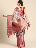 Beige Munga Silk Digital Print Floral Saree with Unstitched Blouse - Hiral Fashion | Grocsy