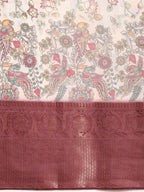 Beige Munga Silk Digital Print Floral Saree with Unstitched Blouse - Hiral Fashion | Grocsy