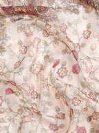 Beige Munga Silk Digital Print Floral Saree with Unstitched Blouse - Hiral Fashion | Grocsy