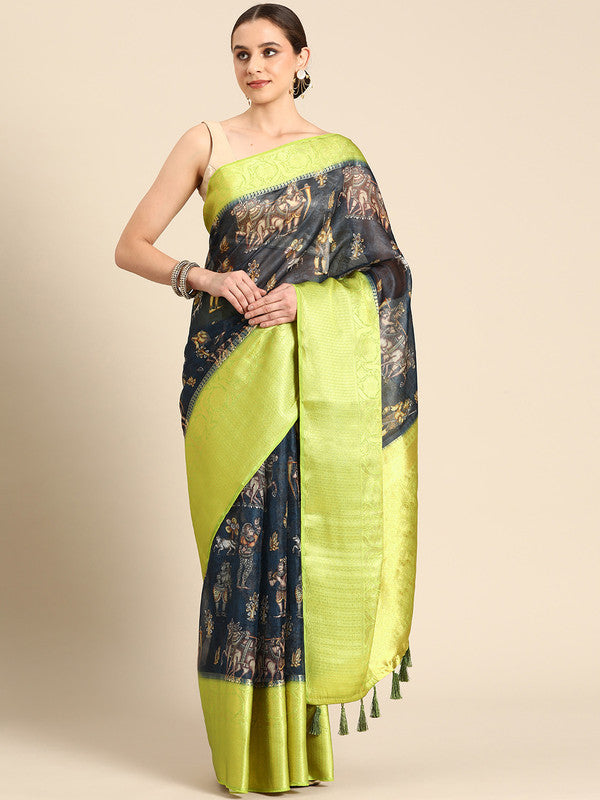 Gray Munga Silk Digital Print Floral Saree with Unstitched Blouse - Hiral Fashion | Grocsy