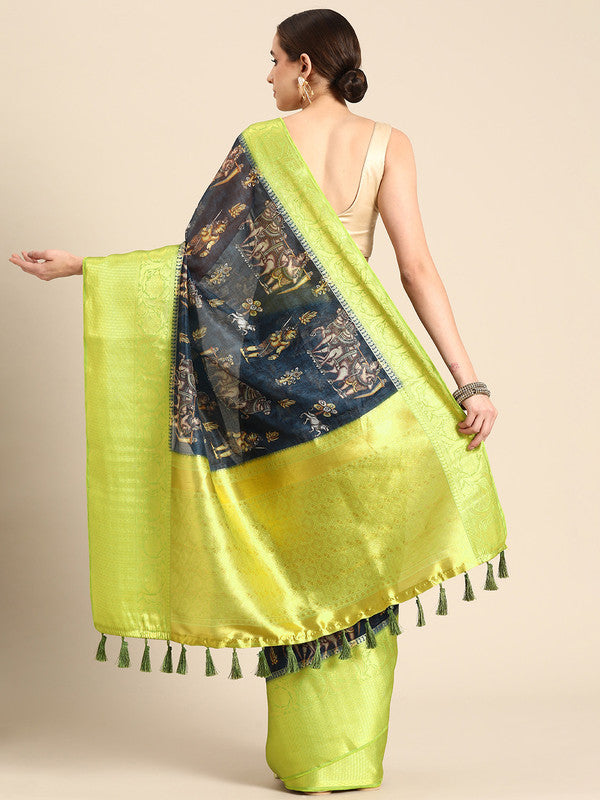 Gray Munga Silk Digital Print Floral Saree with Unstitched Blouse - Hiral Fashion | Grocsy