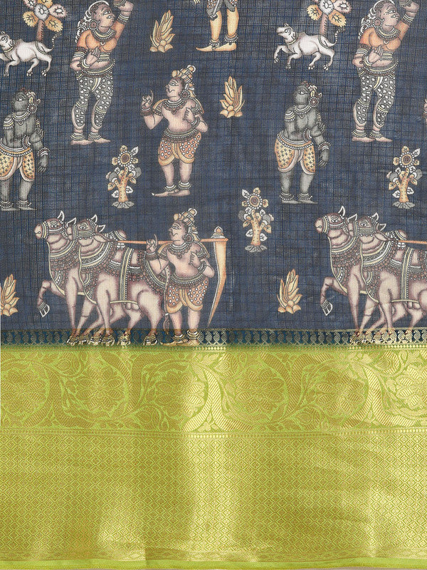 Gray Munga Silk Digital Print Floral Saree with Unstitched Blouse - Hiral Fashion | Grocsy