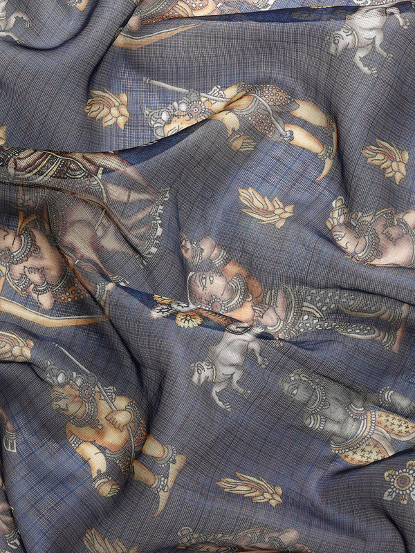 Gray Munga Silk Digital Print Floral Saree with Unstitched Blouse - Hiral Fashion | Grocsy