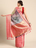 Multicolor Munga Silk Digital Print Floral Saree with Unstitched Blouse - Hiral Fashion | Grocsy