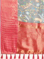 Gray Munga Silk Digital Print Floral Saree with Unstitched Blouse - Hiral Fashion | Grocsy