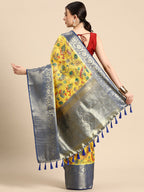 Yellow Munga Silk Digital Print Floral Saree with Unstitched Blouse - Hiral Fashion | Grocsy