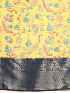 Yellow Munga Silk Digital Print Floral Saree with Unstitched Blouse - Hiral Fashion | Grocsy