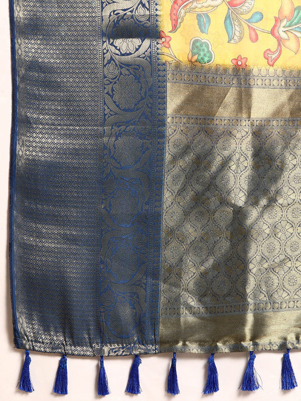 Yellow Munga Silk Digital Print Floral Saree with Unstitched Blouse - Hiral Fashion | Grocsy