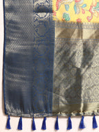 Yellow Munga Silk Digital Print Floral Saree with Unstitched Blouse - Hiral Fashion | Grocsy