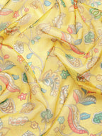 Yellow Munga Silk Digital Print Floral Saree with Unstitched Blouse - Hiral Fashion | Grocsy