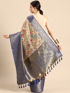 Beige Munga Silk Digital Print Floral Saree with Unstitched Blouse - Hiral Fashion | Grocsy
