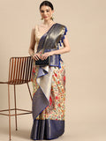 Beige Munga Silk Digital Print Floral Saree with Unstitched Blouse - Hiral Fashion | Grocsy