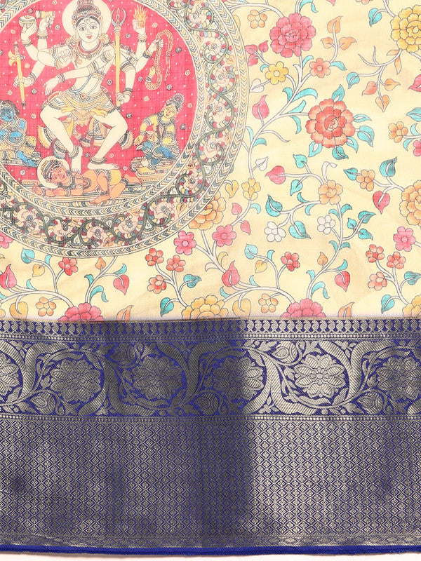 Beige Munga Silk Digital Print Floral Saree with Unstitched Blouse - Hiral Fashion | Grocsy