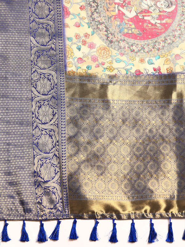 Beige Munga Silk Digital Print Floral Saree with Unstitched Blouse - Hiral Fashion | Grocsy