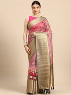 Beige Munga Silk Digital Print Floral Saree with Unstitched Blouse - Hiral Fashion | Grocsy