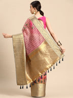 Beige Munga Silk Digital Print Floral Saree with Unstitched Blouse - Hiral Fashion | Grocsy