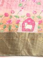 Beige Munga Silk Digital Print Floral Saree with Unstitched Blouse - Hiral Fashion | Grocsy