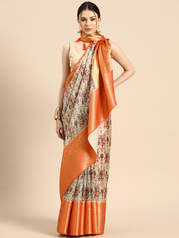 Multicolor Munga Silk Digital Print Abstract Saree with Unstitched Blouse - Hiral Fashion | Grocsy
