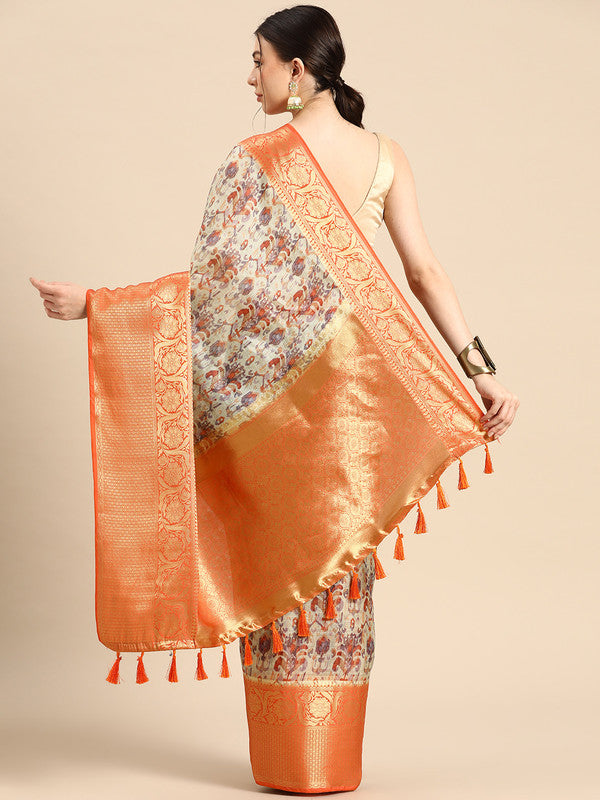 Multicolor Munga Silk Digital Print Abstract Saree with Unstitched Blouse - Hiral Fashion | Grocsy